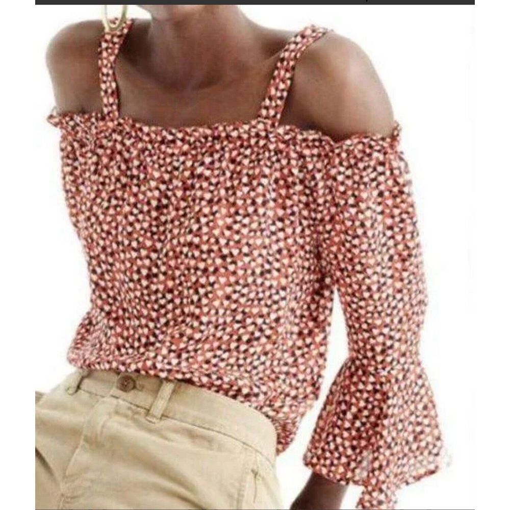 J Crew Silk Cold Shoulder Top Blouse in Heart Print‎  Sz 6